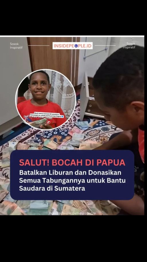 Salut! Bocah di Papua batalkan liburan dan donasikan semua uang tabungannya untuk bantu semua saudara di Sumatera